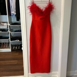 Red Bandage Maxi Dress With Feathers Never Worn Tags Still On